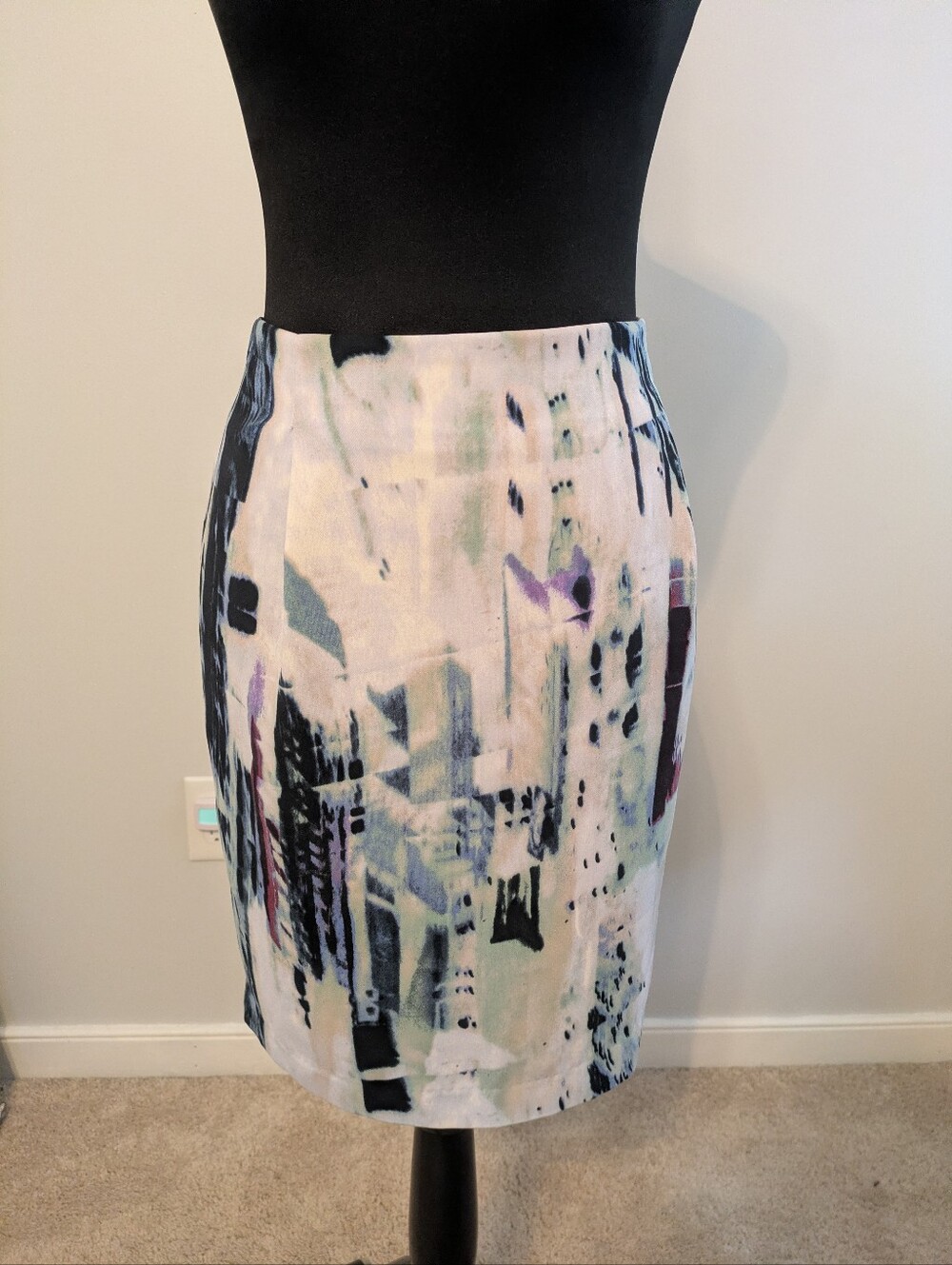 Y2K Watercolor Mini Skirt Size 6 Kenar Chiffon Layered Straight 90s Vintage
